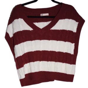 Cropped Sweater Vest, Striped White and Maroon, SO brand, Size Large
